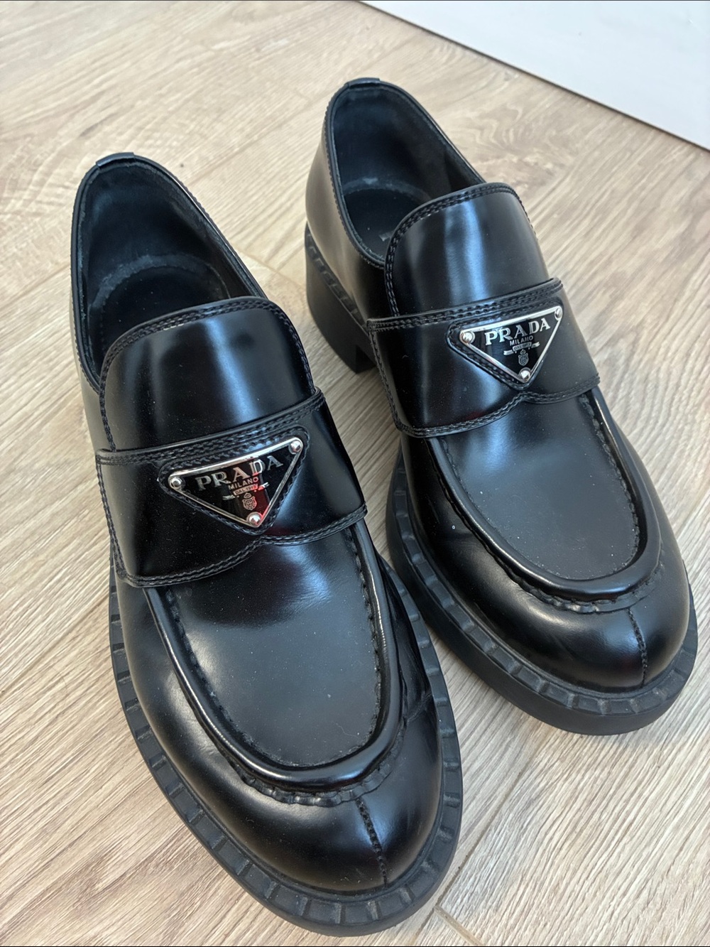 Prada Black Patent Leather Platform Loafers - Picture 3 of 8